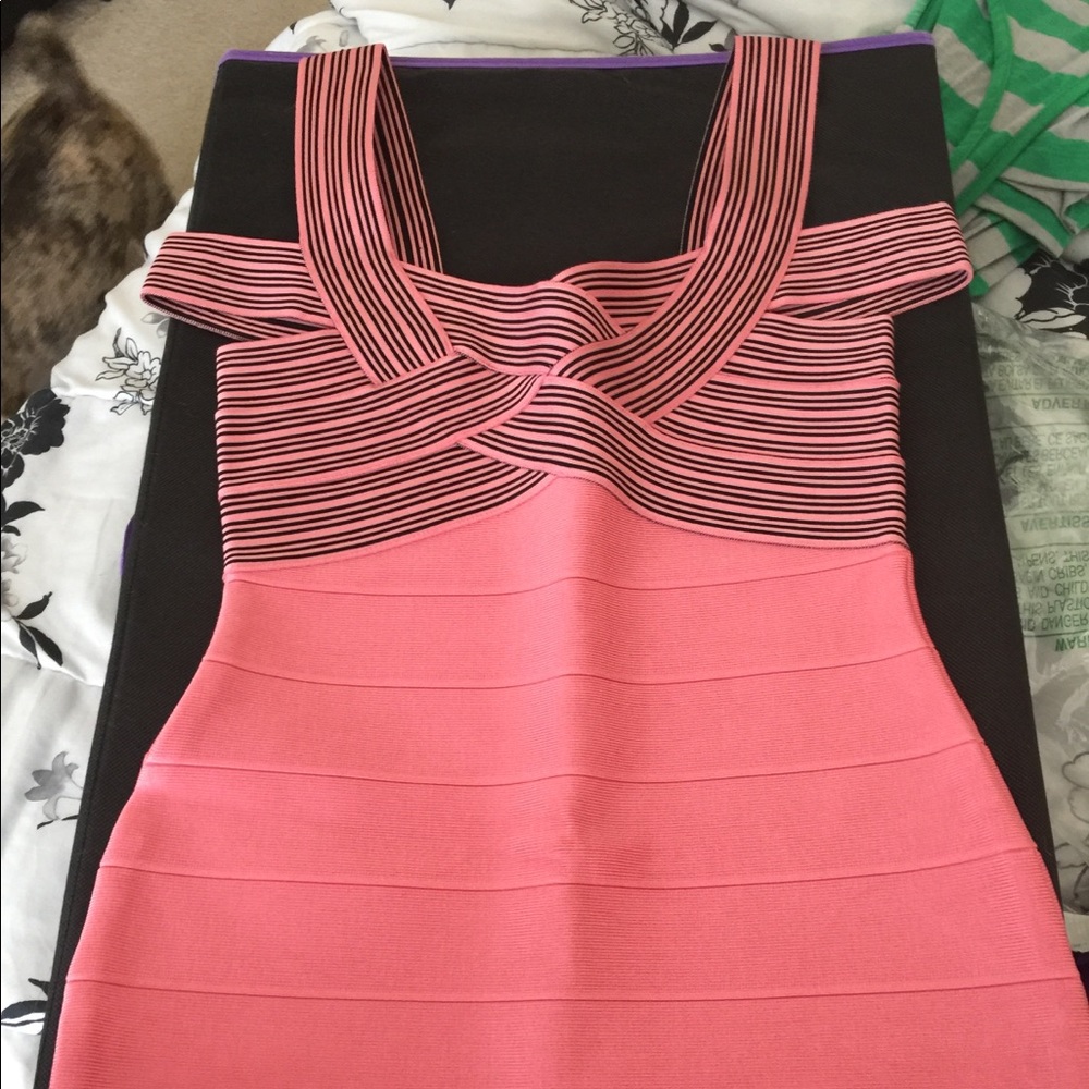 Pink & black bandage mini dress.
